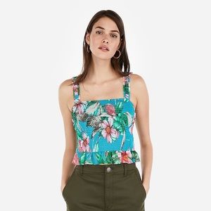 Express Tropical Smocked Tank L